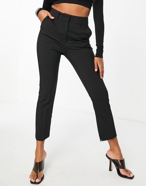 ASOS DESIGN cigarette chinos with pleats in black