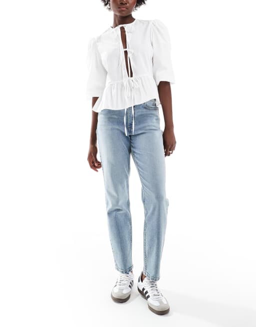 ASOS DESIGN Hourglass slim fit comfort mom jeans in mid blue