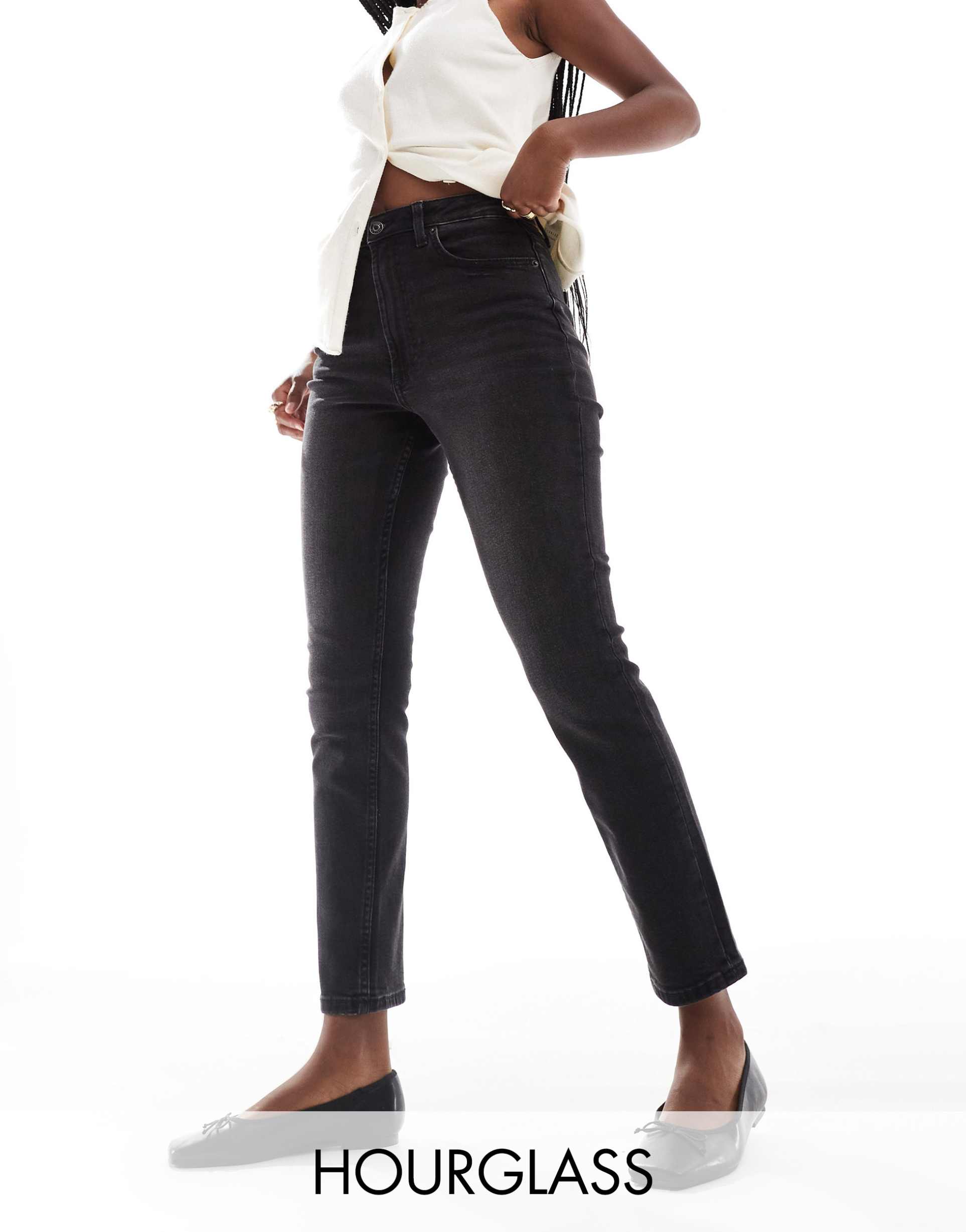 asos design hourglass slim fit comfort mom jeans in washed black