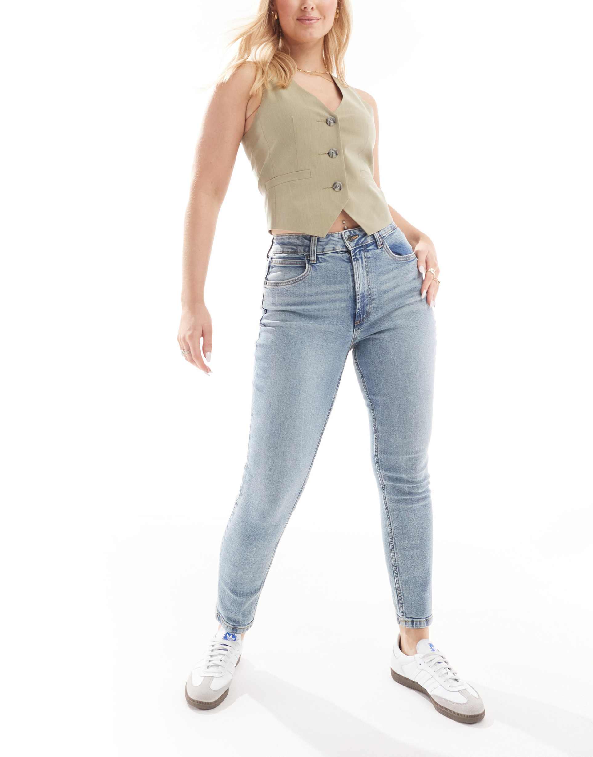 ASOS DESIGN Hourglass slim fit mom jeans in mid blue