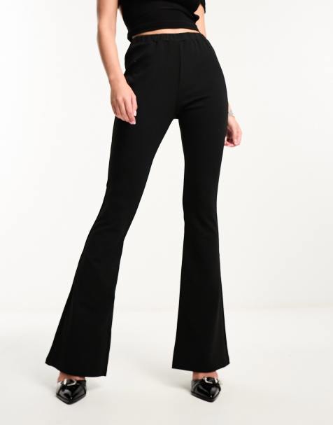 Muse Chunky Knit Kick Flare Trousers in Black