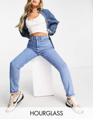 ASOS DESIGN Hourglass slim mom jeans in mid blue  - ASOS Price Checker