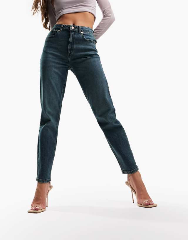 ASOS DESIGN Hourglass slim mom jeans in mid blue