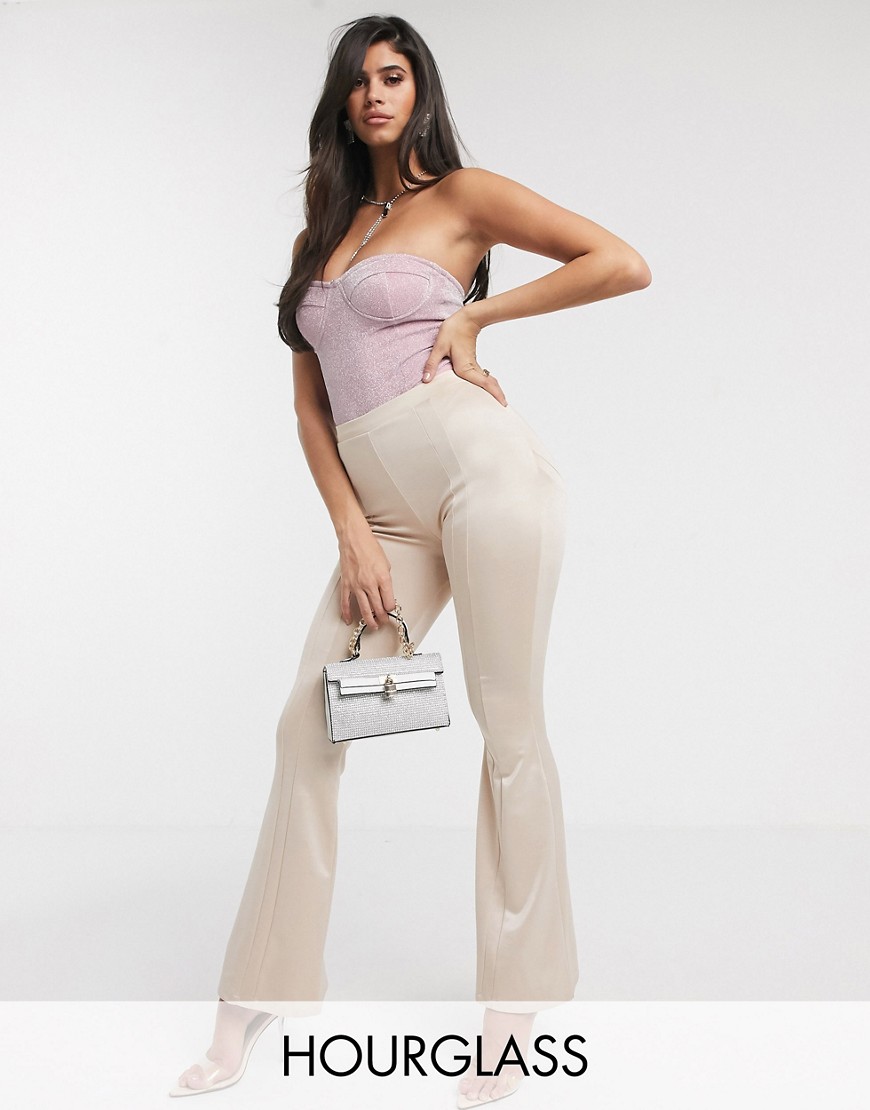 ASOS DESIGN Hourglass slinky flare trouser with bum enhancing seams-Beige