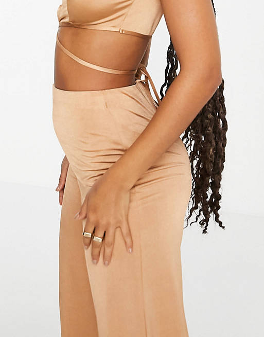  Hourglass slinky suit wide leg trouser co ord in gold 