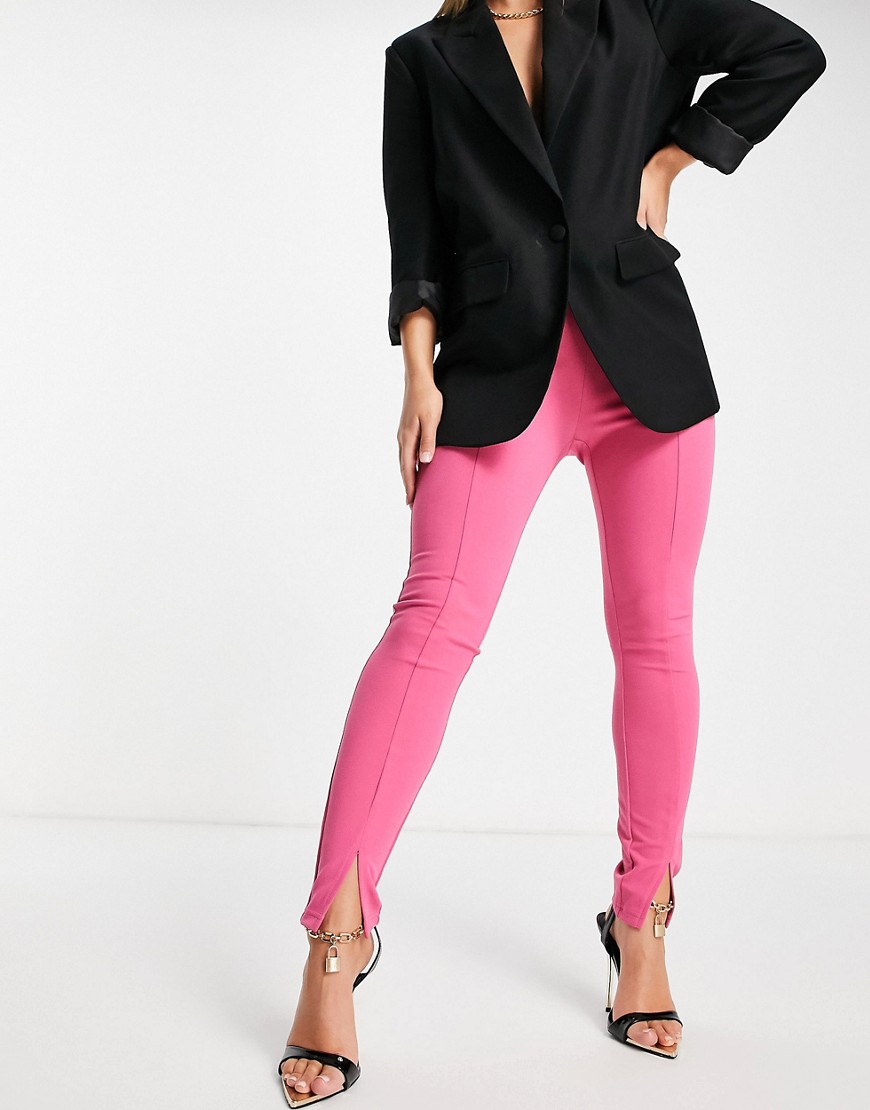 ASOS DESIGN Hourglass - Smalle jersey pantalon met split aan de voorkant in magenta-Roze
