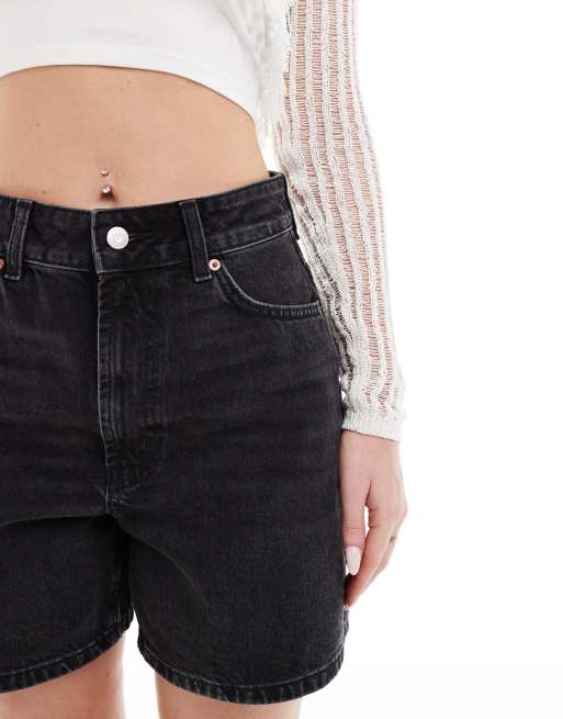 ASOS DESIGN Hourglass - Sorte dad-shorts i vasket denim, 2 af 5