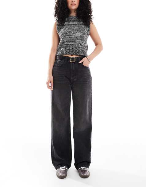 ASOS DESIGN Hourglass - Sorte og forvaskede dad-jeans med vide ben - view 1