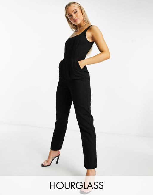 Image result for ASOS DESIGN Hourglass denim square neck fitted jumpsuit in washed black