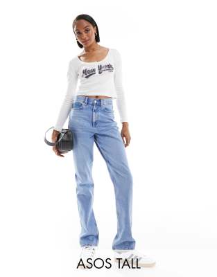 ASOS DESIGN Hourglass - Straight Jeans in Blau mit mittelhohem Bund