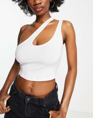 ASOS DESIGN Hourglass strappy asymmetric cut out crop top in white