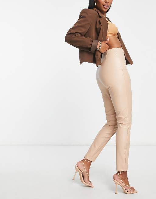 ASOS DESIGN Hourglass stretch cigarette trousers in faux leather in stone