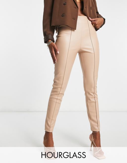 ASOS DESIGN faux leather cigarette pant with seam detail in berry