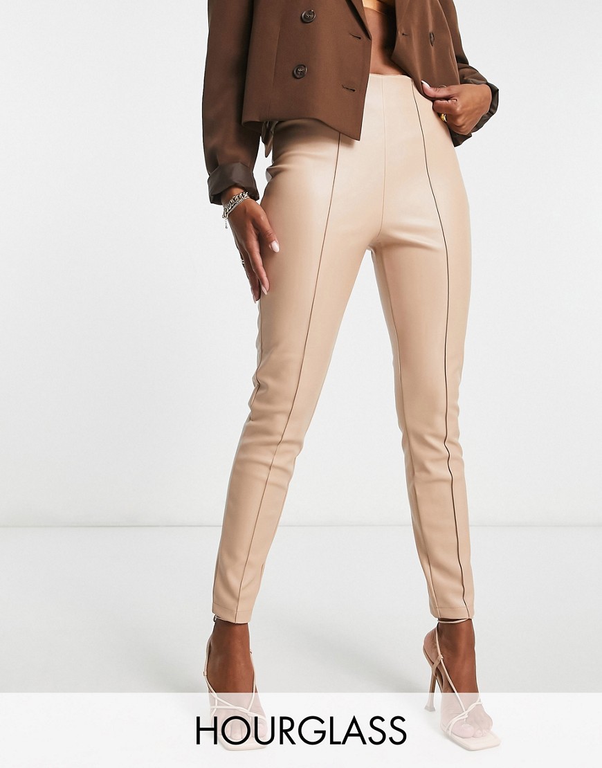 ASOS DESIGN Hourglass stretch faux leather cigarette trouser in stone-Pink
