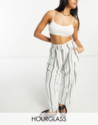 ASOS DESIGN Hourglass striped inverted pleat wide leg trousers with linen in multi - ASOS Price Checker