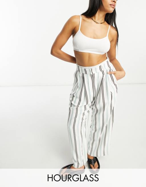 ASOS DESIGN Hourglass striped inverted pleat wide leg trousers with linen  in multi