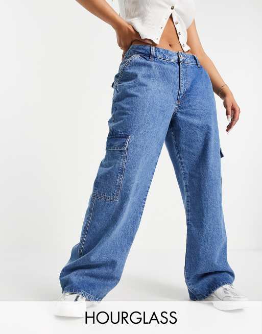 ASOS DESIGN - Hourglass - Super ruimvallende dad jeans van katoenmix met lage taille en zijzakken in lichte wassing - MBLUE