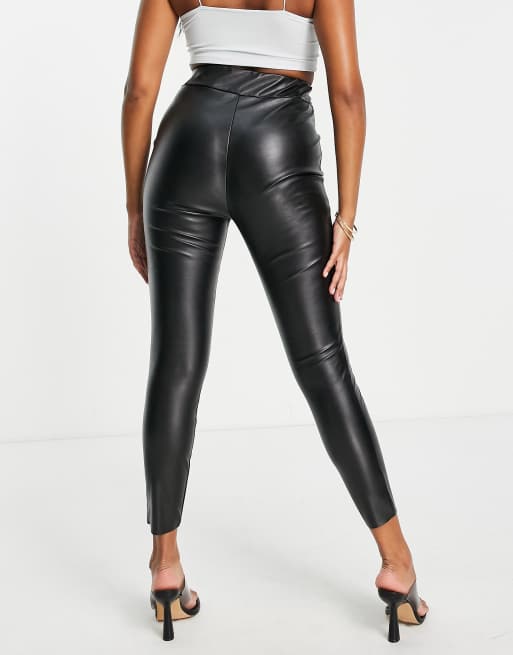 ASOS DESIGN leather look legging with side split in dusty pink