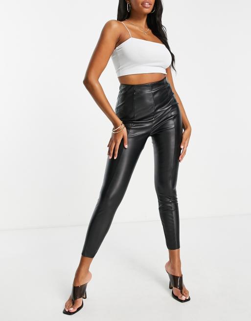 ASOS DESIGN Curve pintuck leather look trouser in black