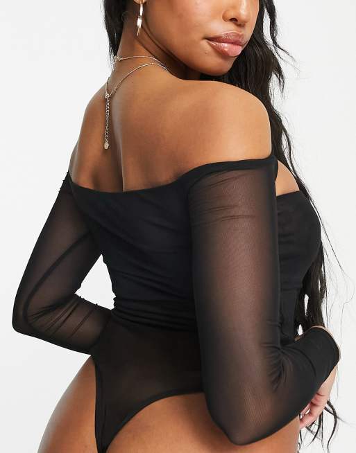 Rosarymoon Off-shoulder Sheer Leotard bpbd.kendalkab.go.id