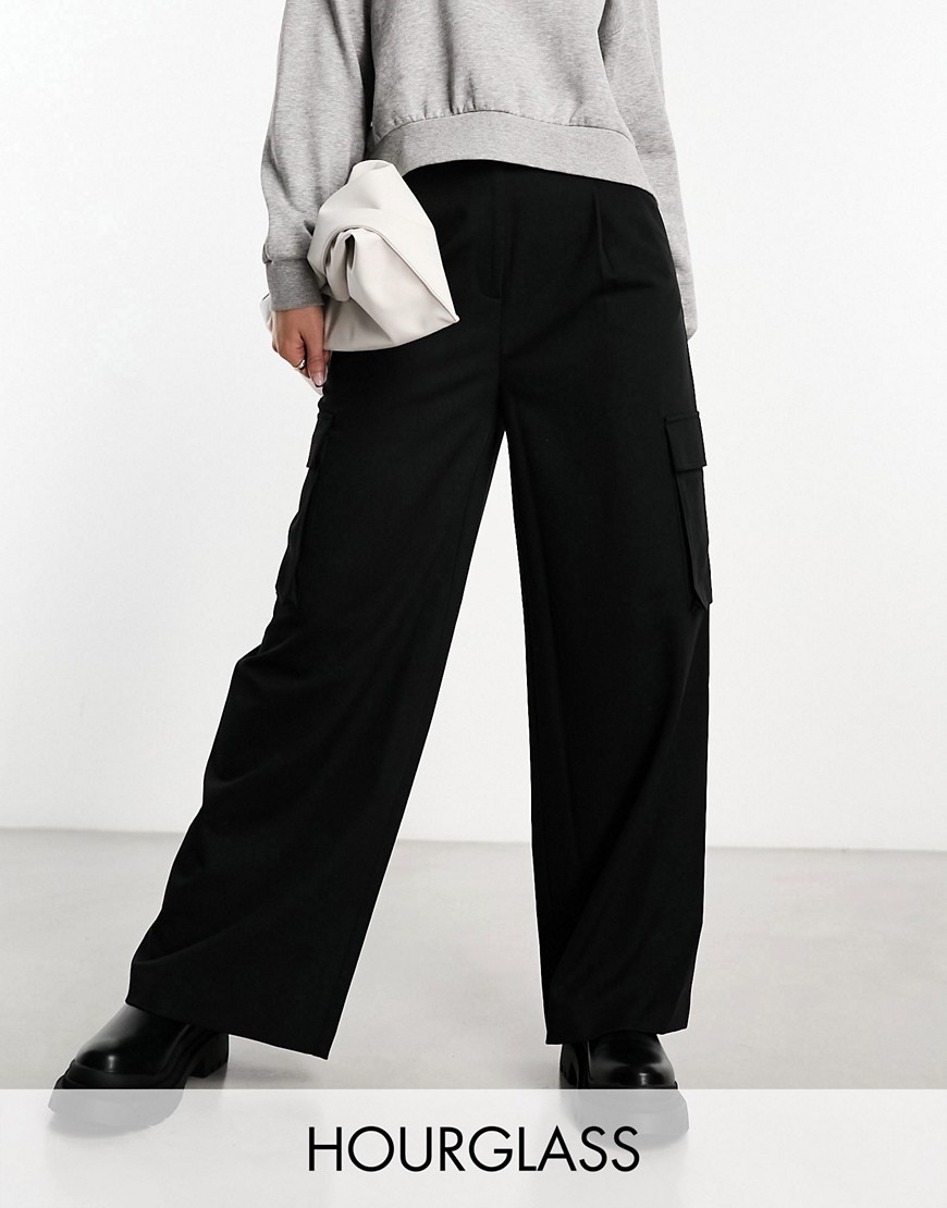 ASOS DESIGN Hourglass tailored cargo trouser in black