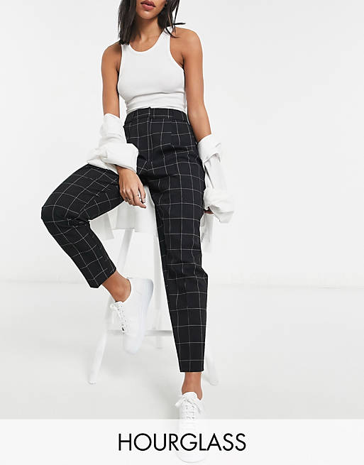 Women Hourglass tailored smart tapered trousers in mono check 