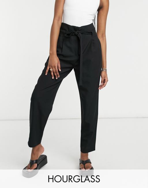 ASOS DESIGN Hourglass high waisted tapered trousers in black linen