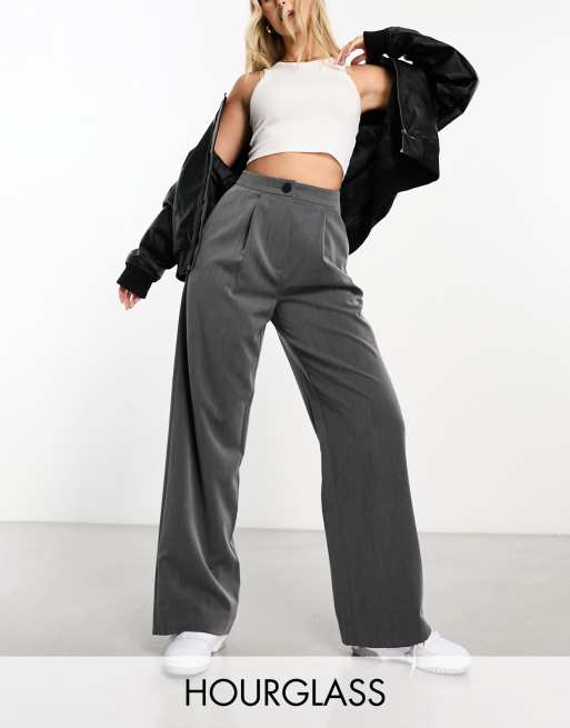 ASOS DESIGN Hourglass tailored wide leg dad pants in gray