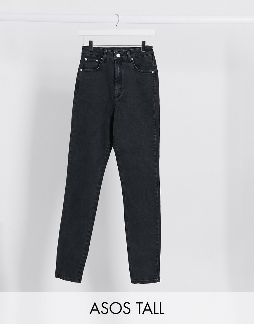 ASOS DESIGN - Hourglass - Tall - Farleigh - Smalle mom jeans met wassing in zwart