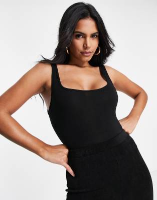 ASOS DESIGN HOURGLASS TANK TOP BODYSUIT WITH SCOOP FRONT AND BACK IN BLACK