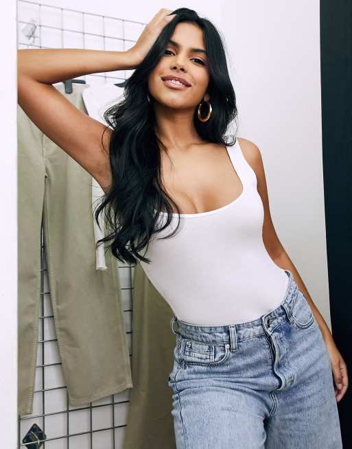 ASOS DESIGN Hourglass tank top bodysuit with scoop front and back in white