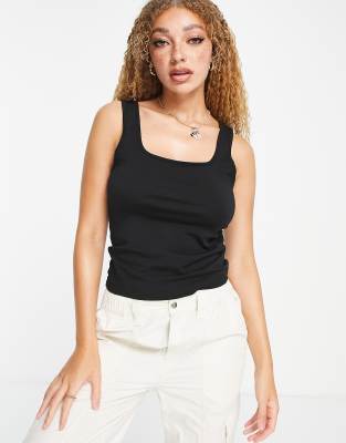 Asos Design Hourglass Tank Top Bodysuit With Scoop Front And Back In Black In Black