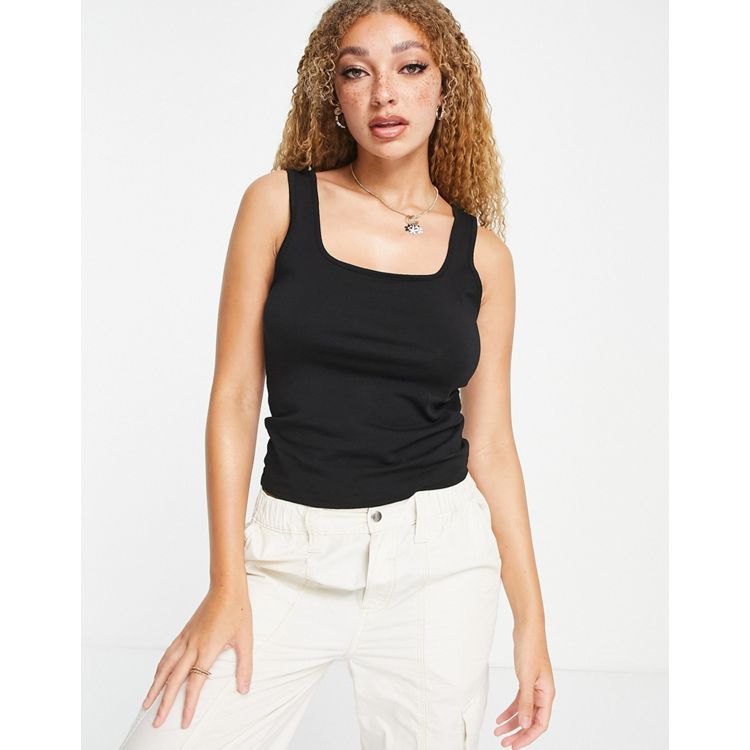 ASOS DESIGN Hourglass plunge top with crystal bar in black