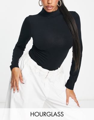 ASOS DESIGN Hourglass - Top met lange mouwen en gerimpelde zijkant in zwart