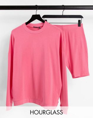 ASOS DESIGN Hourglass tracksuit oversized sweat / ribbed legging short in coral - ASOS Price Checker