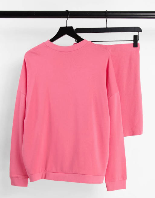 ASOS DESIGN Hourglass tracksuit oversized sweat ribbed legging short in coral