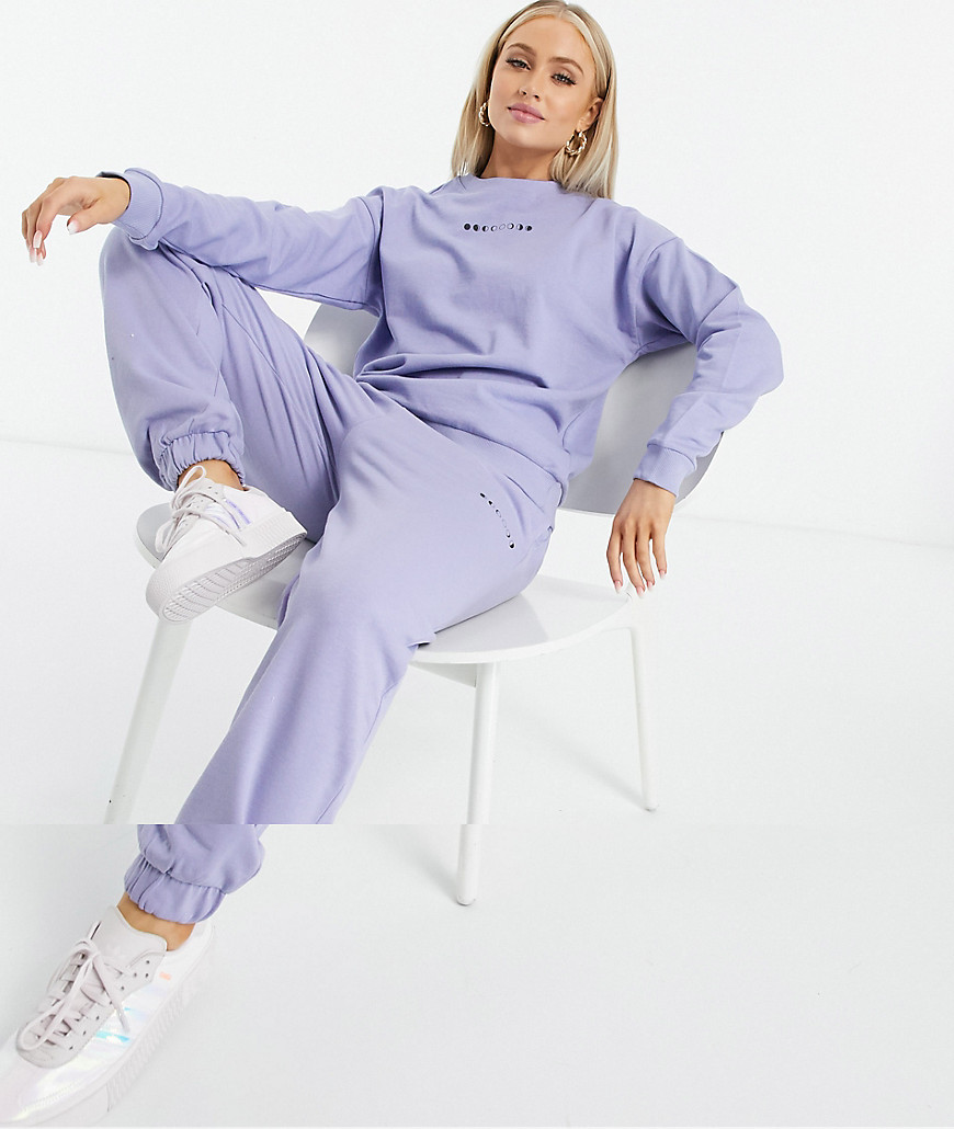 Asos Design Hourglass Tracksuit Oversized Sweatshirt / Oversized Sweatpants Set With Mini Graphic In Lilac-purpl In Purple