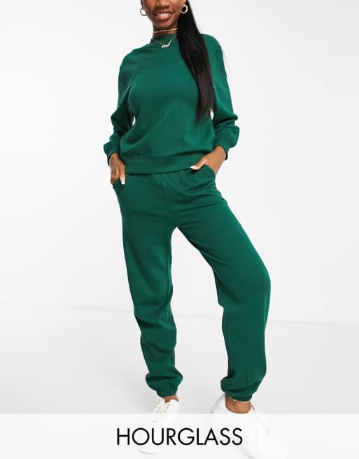 ASOS DESIGN Hourglass tracksuit slim sweat jogger in dark green