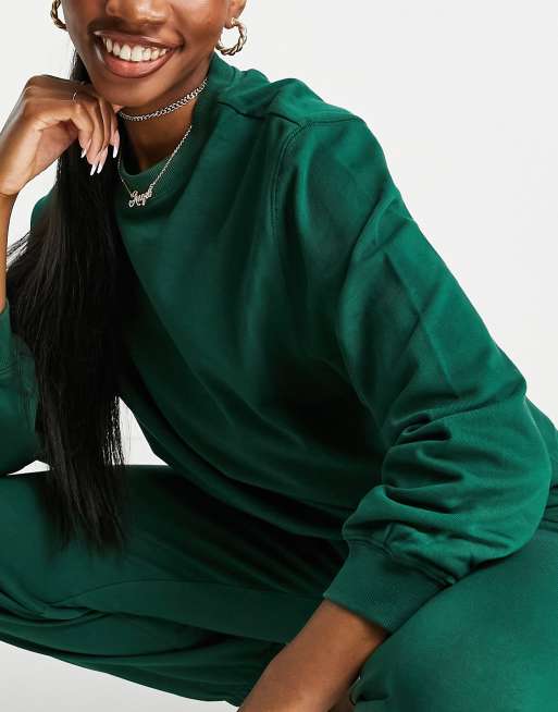 ASOS DESIGN Hourglass tracksuit slim sweatshirt sweatpants in dark green