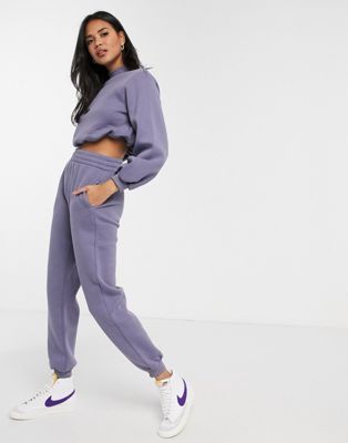 ASOS DESIGN Hourglass tracksuit with high neck and bubble hem / oversized jogger in slate