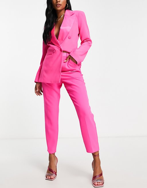 cigarette trousers pink Shop Cotton | Women Pants Belt loops Side slip pockets Zip fly High Waist Pleated Women's Cigarette