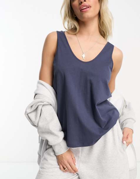 ASOS DESIGN Hourglass - Ultimate - Hemdje van katoenmix met lage ronde hals in marineblauw met wassing - view 1