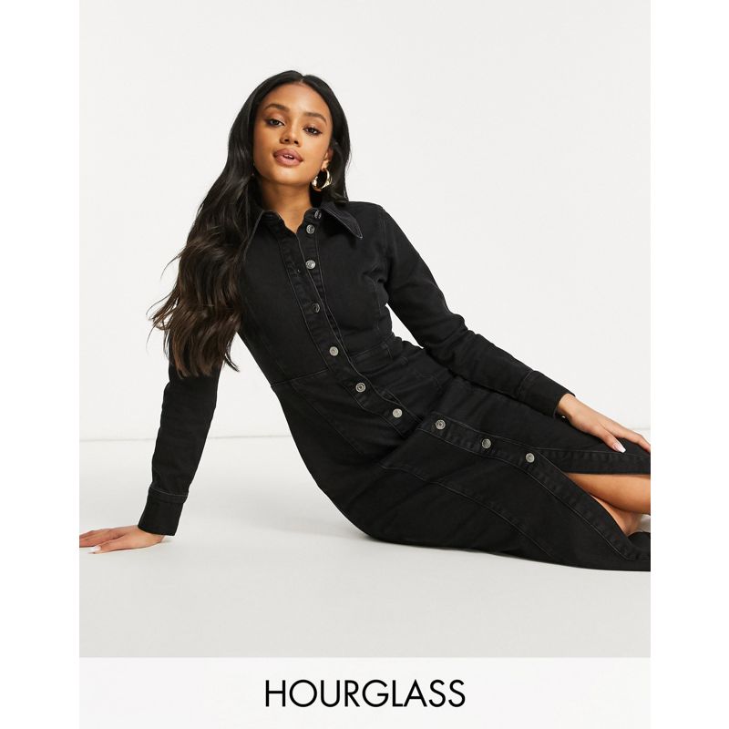 Donna Vestiti DESIGN Hourglass - Vestito midi aderente di jeans con cuciture nero slavato