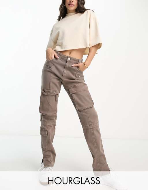 ASOS DESIGN Hourglass washed moto cargo pants with 3D pockets in brown 