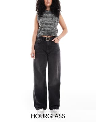 ASOS DESIGN Hourglass - Weite Dad-Jeans in verwaschenem Schwarz