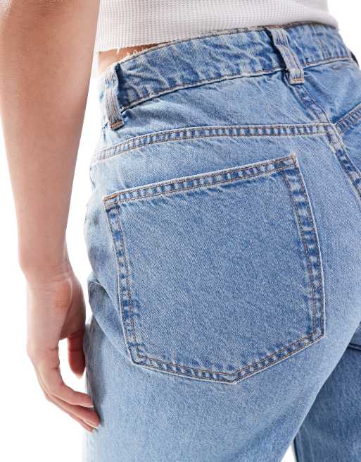 ASOS DESIGN Hourglass wide leg dad jean in mid blue with rips, 2 of 5