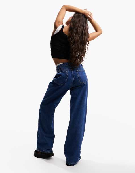 ASOS DESIGN Hourglass wide leg dad jeans in mid blue - view 1