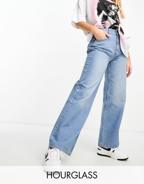 ASOS DESIGN Hourglass wide leg dad jeans in mid blue - view 1