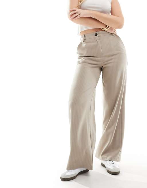 ASOS DESIGN Hourglass wide leg dad pants in taupe pinstripe