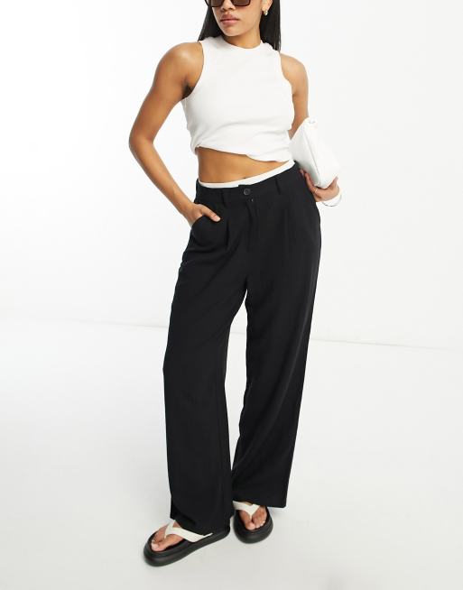 ASOS DESIGN Hourglass wide leg dad pants with linen in black , 4 of 4
